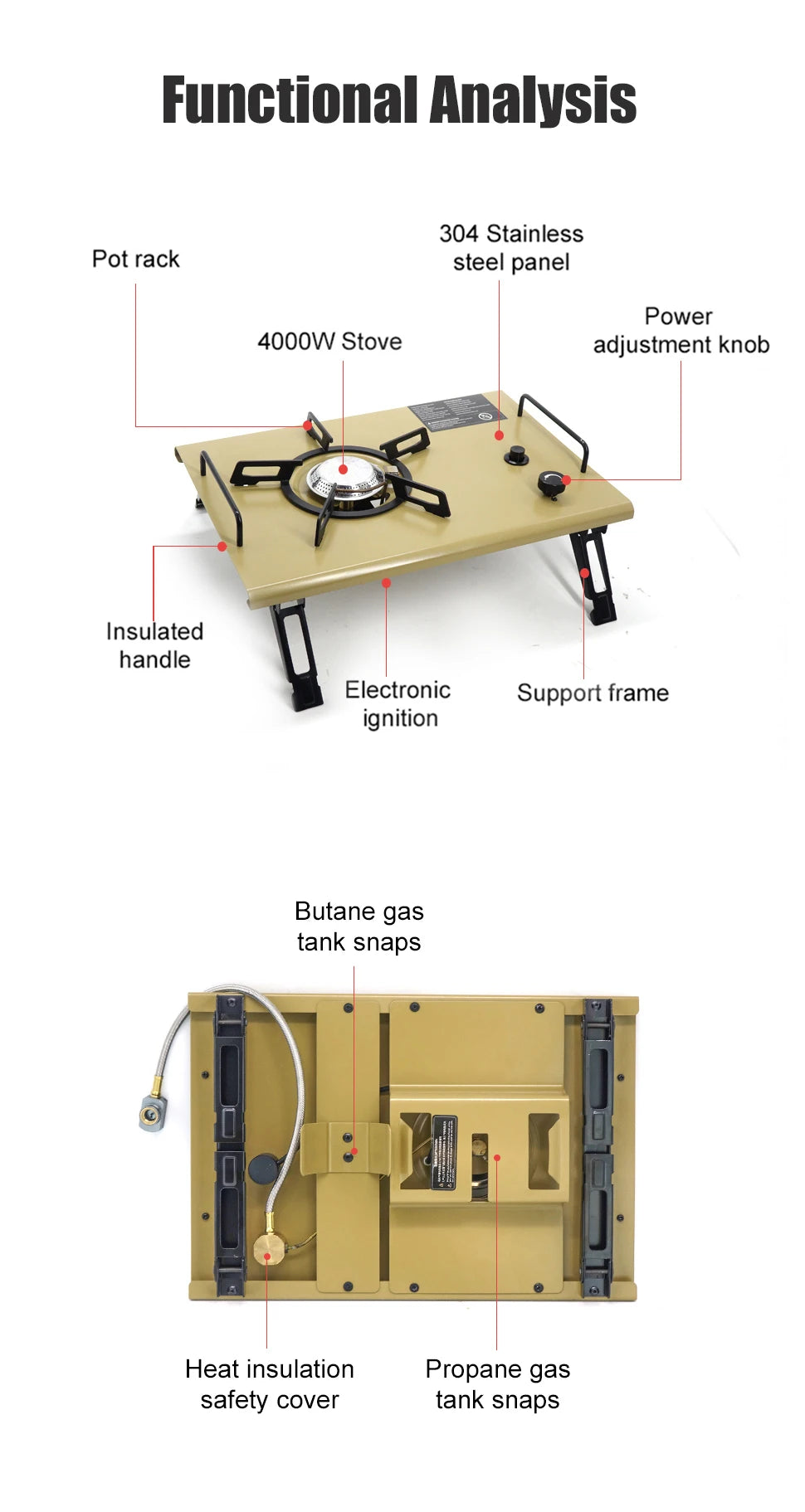 Gas Stove Burner Strong Fire Heater Furnace Portable Outdoor 4000W High Power Stainless Steel Camping Table Stove