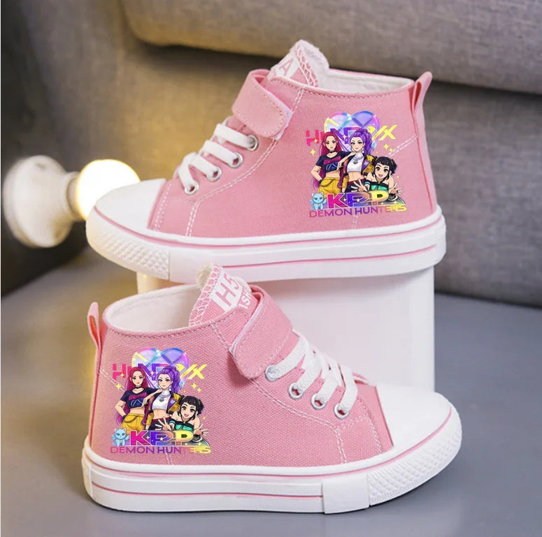 KPop Demon Hunters Canvas Shoes Student Casual Children Slip on Flat Board Shoes Kids Soft Bottom Non Slip Breathable Sneakers