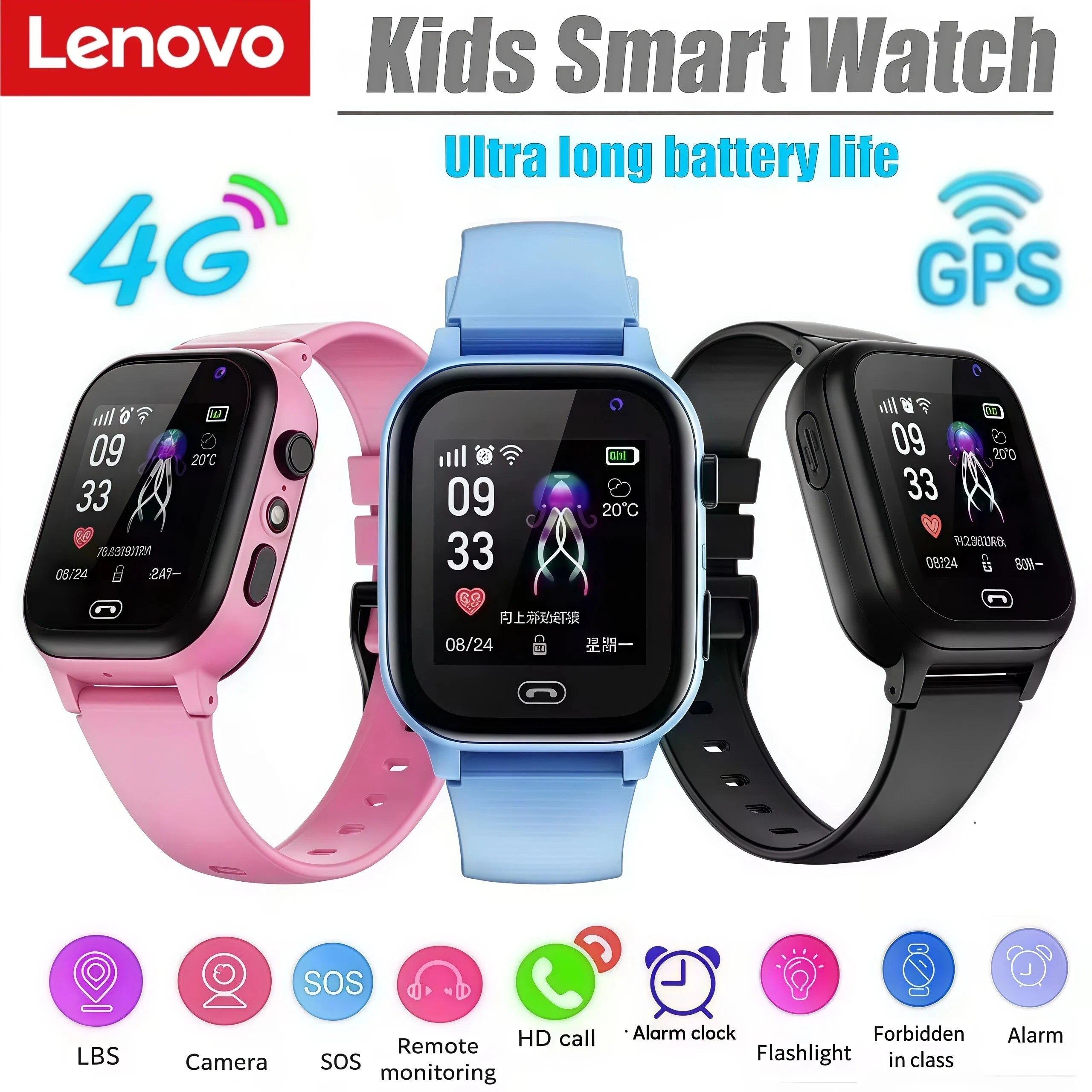 Lenovo Kids Smart Watch 4G SOS WiFi GPS Video Call – Camera Waterproof School Watch for Boys & Girls Gift - I YAN