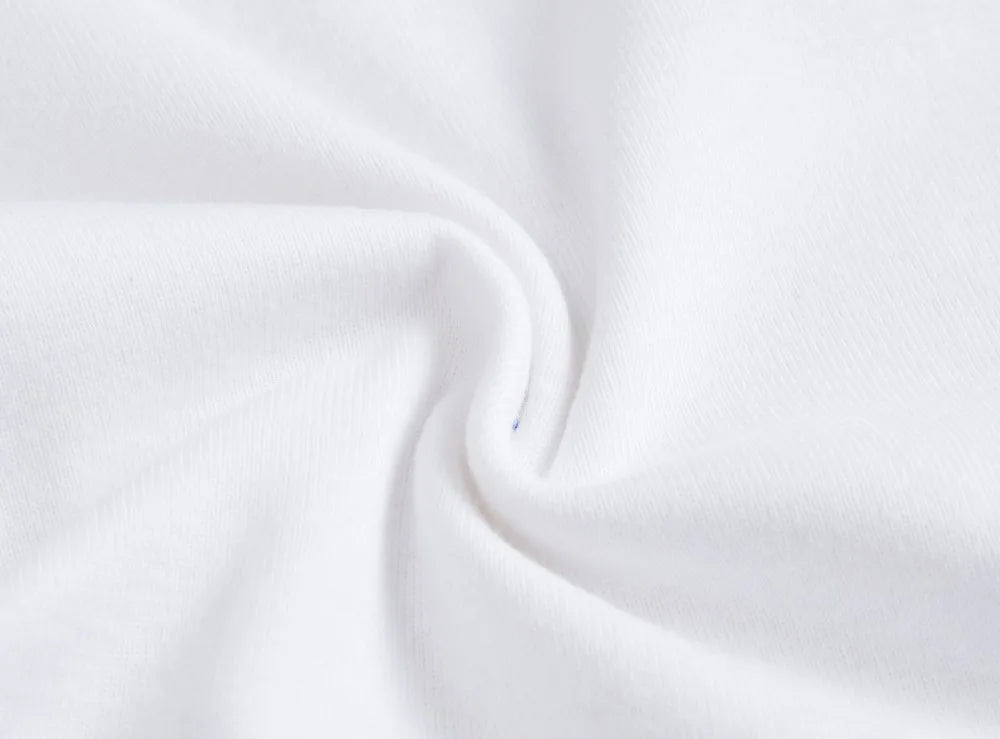 Three solid white cotton baby bodysuits for boys and girls from I YAN, short sleeve jumpsuits for ages 0-24 months, newborn to toddler.