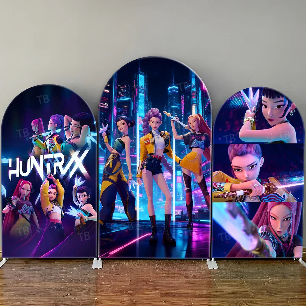 Pink Kpop Demon Hunters Arch Backdrop Cover Spandex Chiara Arch Set for Girl Birthday Party Photo Booth Studio Decor Supplies