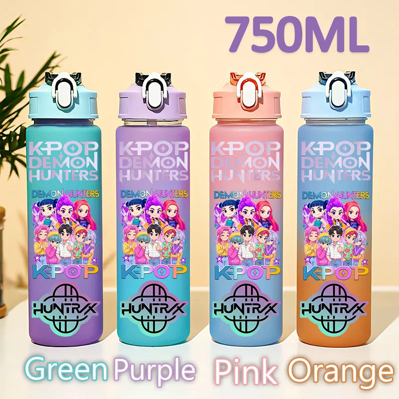kpop 750ML Demon Hunters Bottle Gourde Gradient Color Water Cup Plastic Drinking Cup gradient straw cup gift