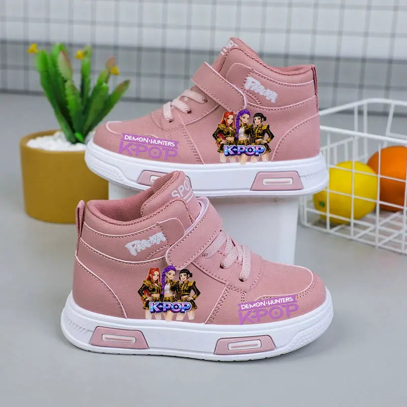 Kpop Demon Hunters High Top Sneakers for Kids Boys Girls Fashion Sport Shoes Anti Slip Casual Footwear Children Leather Sneaker