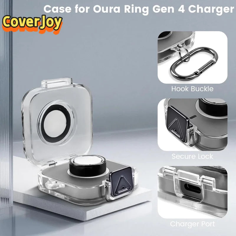 I YAN CoverJoy protective case for Oura Ring Gen 4 charger, dustproof, scratch resistant, easy to clean, black cover.