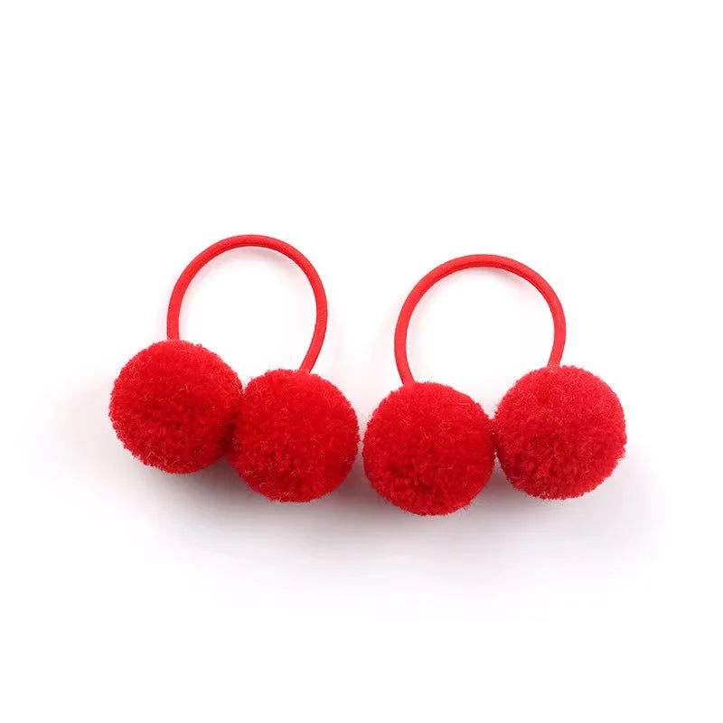 5/10pcs New Dog Double Plush Elastic Solid Hair Ball Pets Grooming Bows for Small Dogs Cat Bows Dog Hair Accessories Wholesale