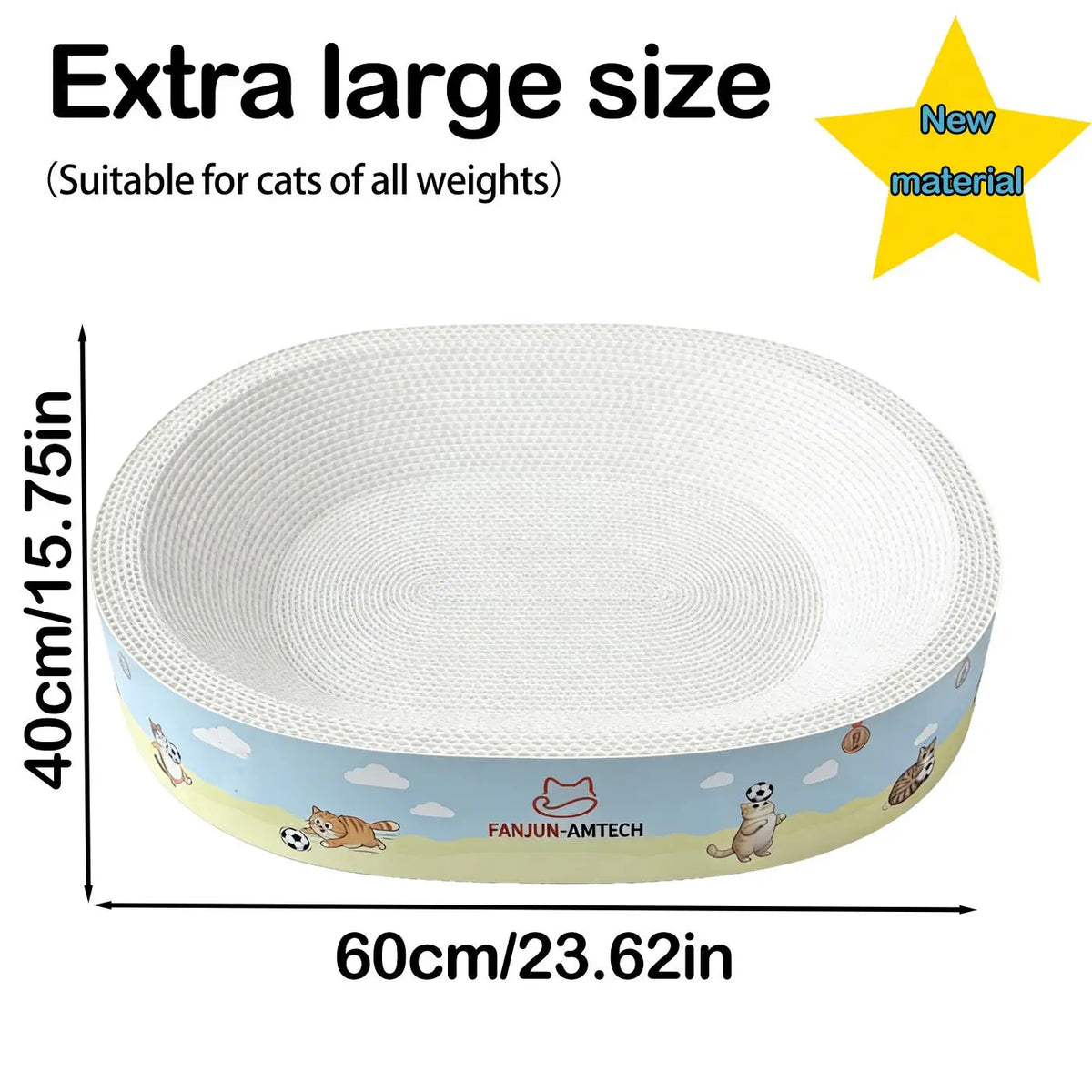 Large oval cat scratcher bed by I YAN with corrugated lounge and anti-slip base for comfortable feline relaxation.