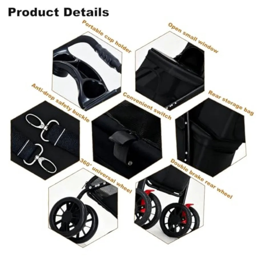 Dog Stroller for Medium Small Dogs and Cats Load-Bearing Up to 50lbs, Durable 360° Universal Wheels Lightweight One Hand Foldal