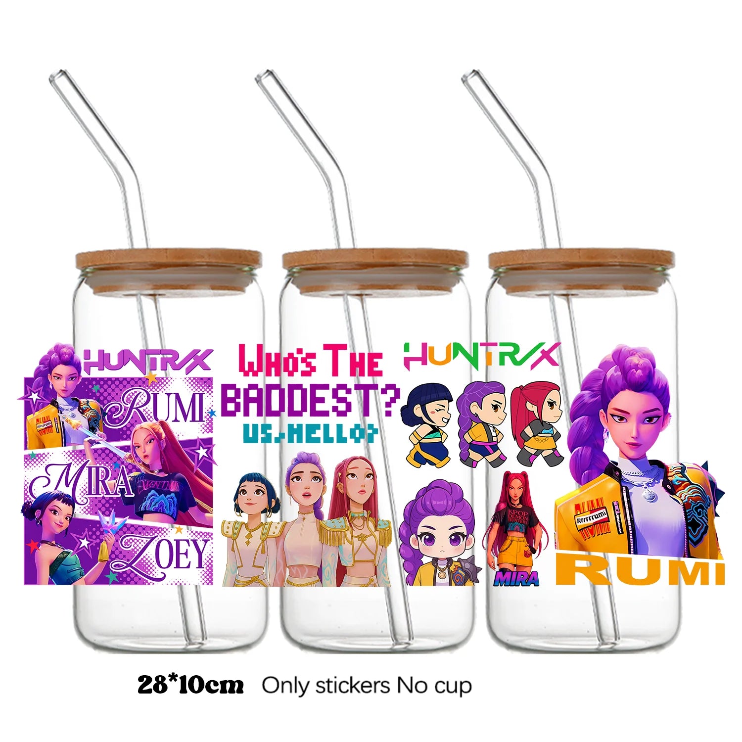 Demon Hunters UV DTF crystal sticker by I YAN, 10x28cm bottle and cup wrap decal with demon hunter design.