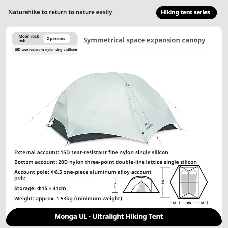 Naturehike 2025 Mongar UL Camping Tent 1-2 People 15D Nylon 3 Season Tent Waterproof Ultralight Portable Outdoor Tent With Mat
