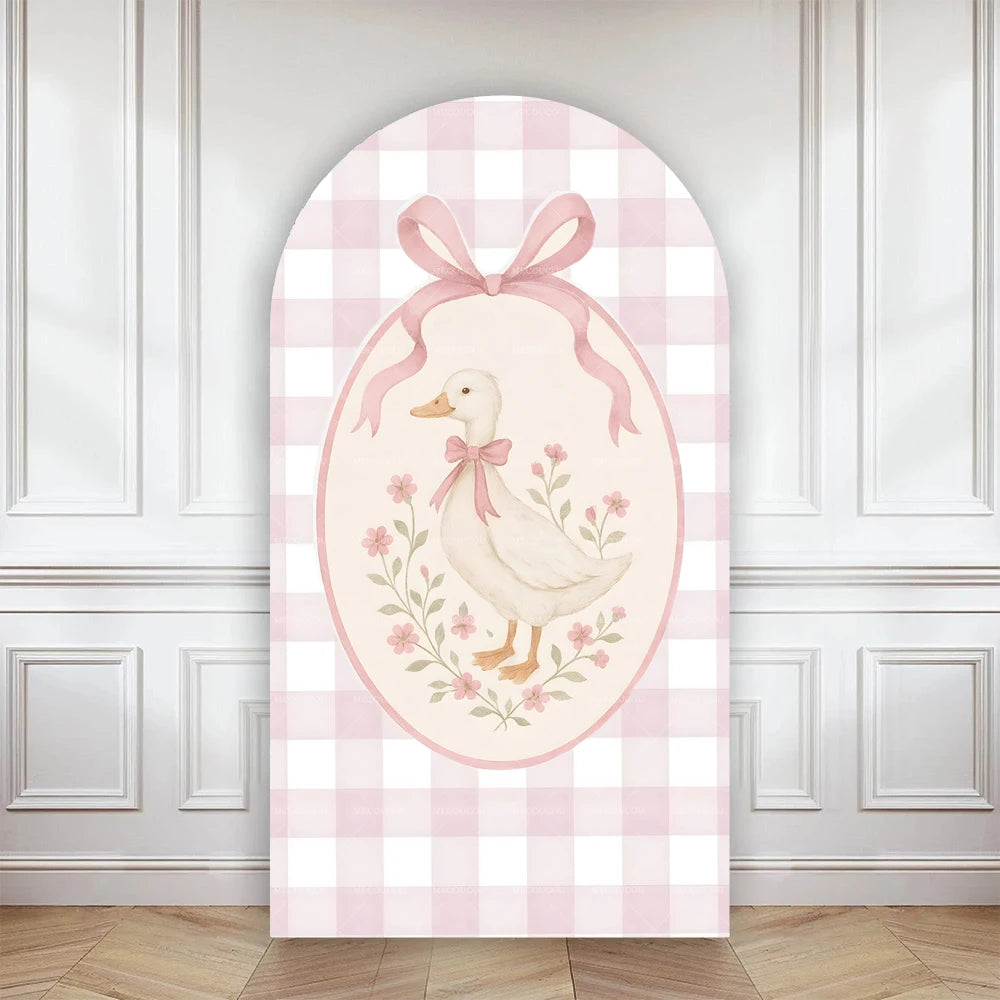 Cartoon big white goose bow arch background customizable baby one-year-old babyshower decorativebackground double-sided printing