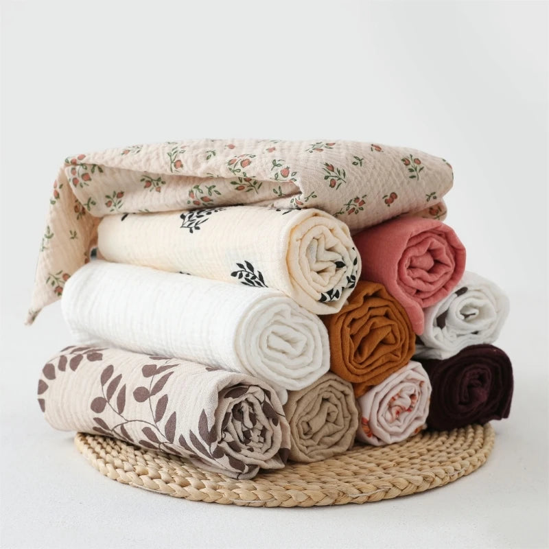 I YAN cotton swaddle blanket for babies, solid color with floral print, soft muslin fabric, ideal for newborns and strollers