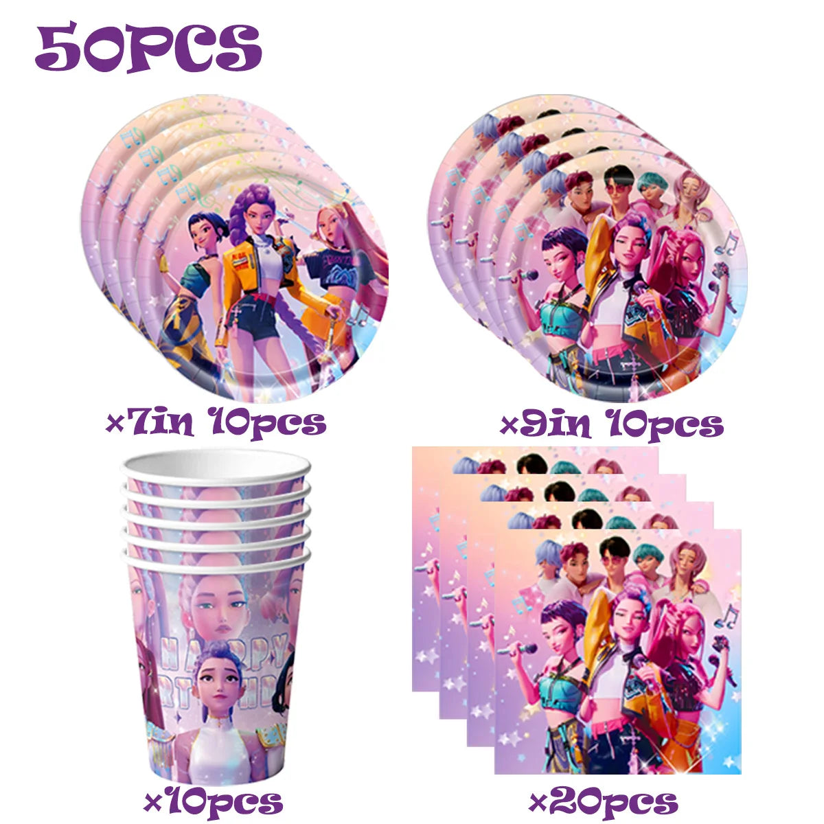 K-Ppop Demon Hunter Disposable Tableware Set Paper Cups And Cake Topper for Birthday Christmas Party Supplies Favors Gift Bag