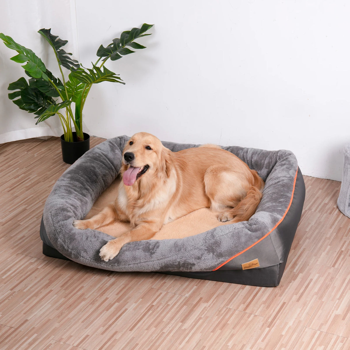 Super soft orthopedic dog bed by I YAN with cotton-padded bolster, removable cover, available in L, XL, 2XL, and 3XL sizes.
