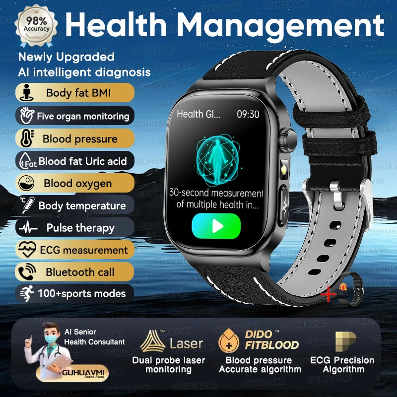 2025 New Precision detection ECG+PPG Uric acid Blood Fat SmartWatch Men Blood Pressure Blood oxygen Voice Call Health Smartwatch