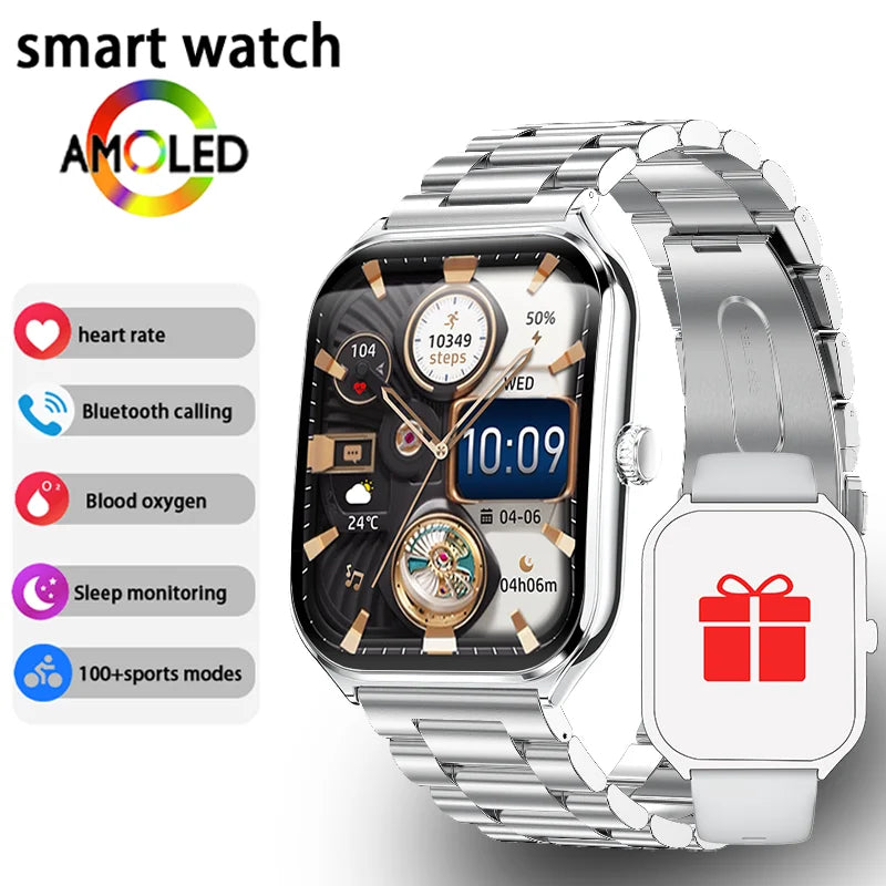 New Ultra Thin Smart Watch men 1.96" AMOLED HD Pixel Display Always Show Time BT Call Reminder Smartwatch Ladies For Android iOS