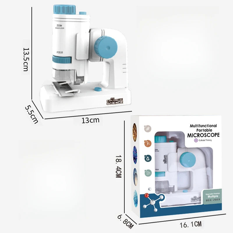 80X-200X Pocket Microscope Electric Mini Microscope with LED Light High Definition Children Microscope for Observation Learning