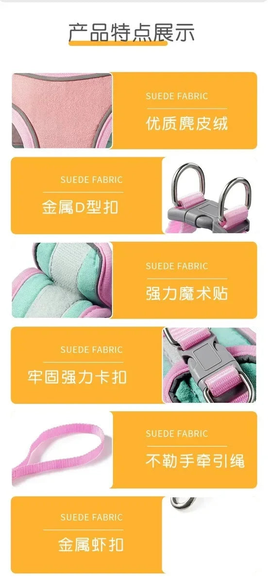 Cute Reflective Cat and Dog Harness with Safety Buckle - Anti-Pull Escape-Proof Vest Leash for Pets