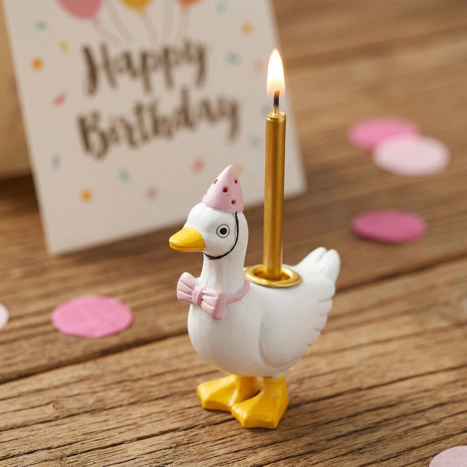 2Pcs Resin Goose Cute Cake Topper Stand Candlestick Cake Candle Holders Birthday Party Supplies for Celebrations Decoration