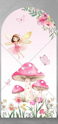 Fairy Girl 1st Birthday Party Arch Backdrop Spring Garden Pink Purple Butterfly Floral Mushroom Door Baby Shower Backgrounds