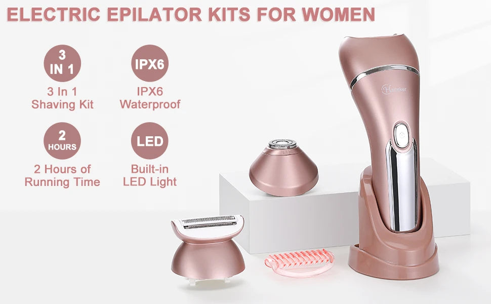 HATTEKER Women Multi-Function Electric Hair Remover Home Use Three-in-One Waxing Tool Washable Full Body Intimate Trimmer Razor