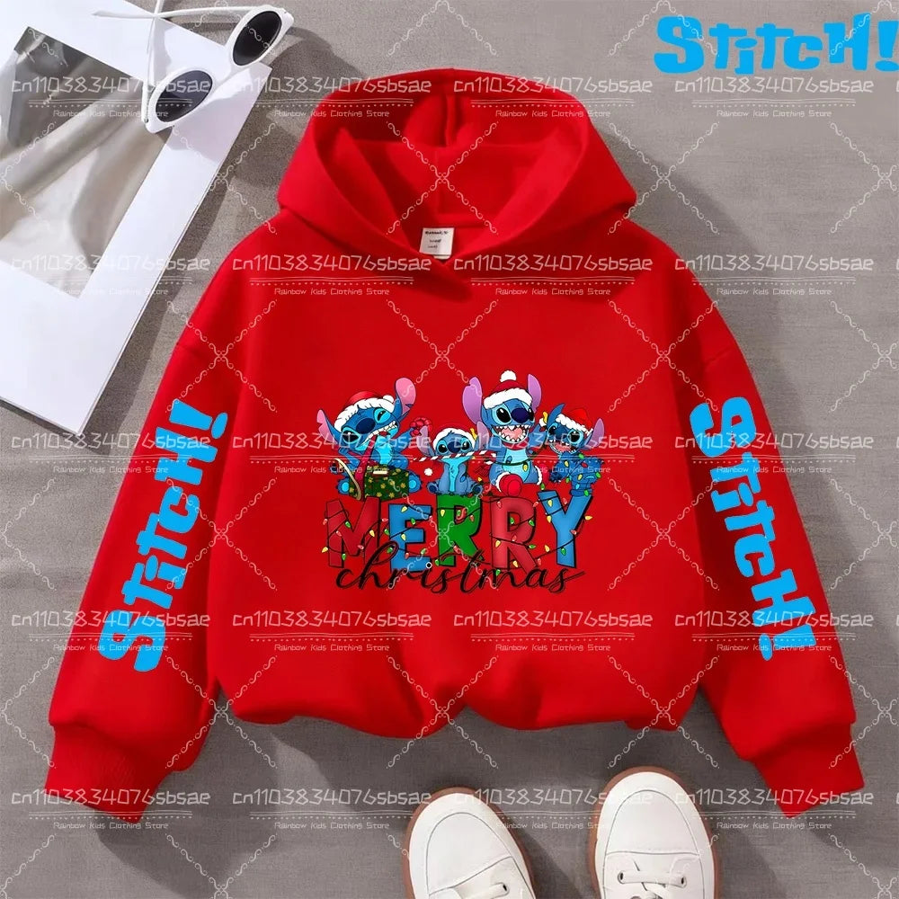 Disney Stitch Sweatshirts for Boys Girls Christmas Clothes Stich Print Hoodies Winter Pullover Outerwear Tops Children Clothing