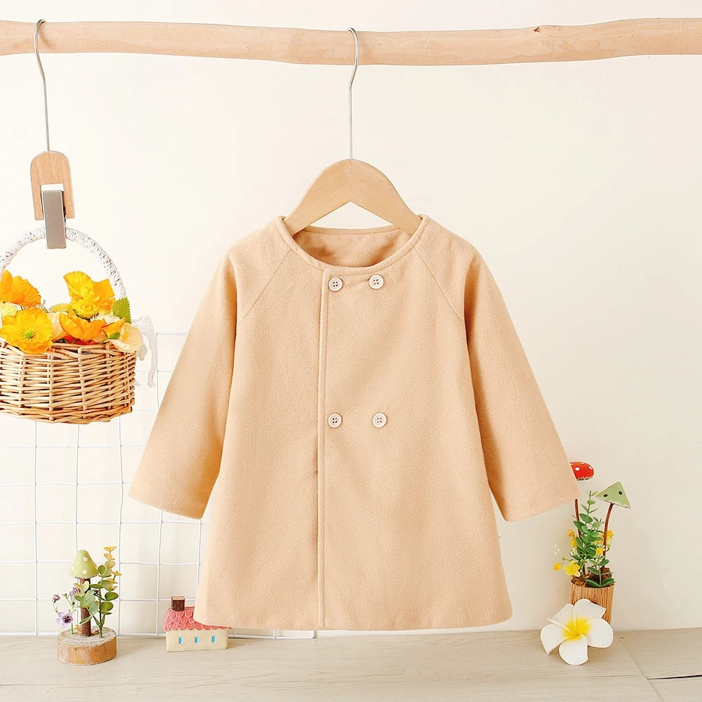 Children's New Girls' Round Neck Raglan Sleeve Woolen Coat Children's Autumn and Winter Westernized Solid Color Woolen Top
