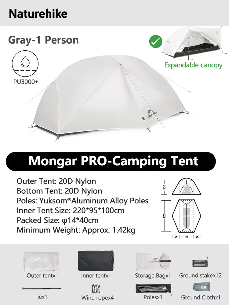 Tent Camping 1 2 Person Tent Outdoor Travel 15D Waterproof Ultralight Backpacking Shelter Tent Hiking