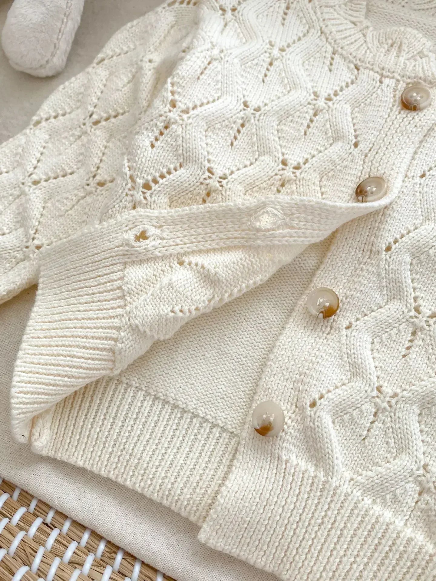 Baby Girl Knit Cardigan & Shorts Set – Hollow-Out Sweater 2-Piece Outfit - I YAN