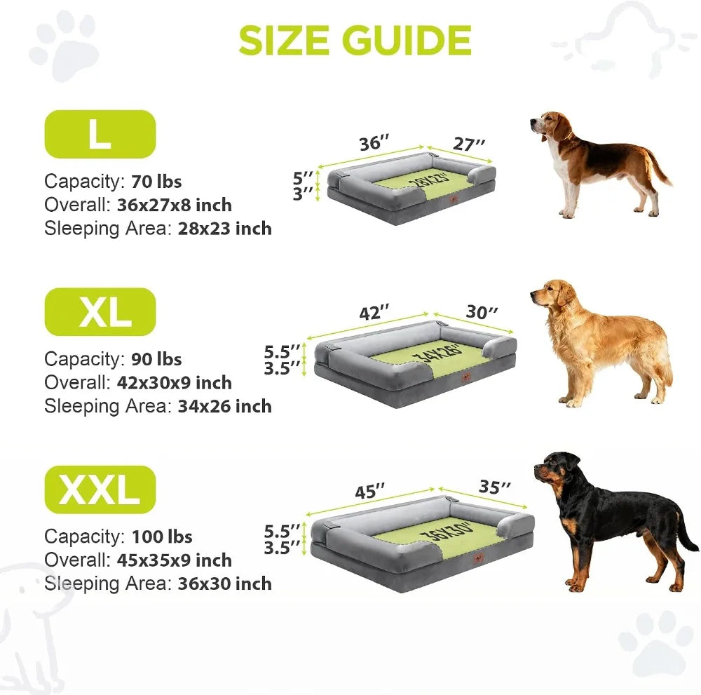 Large grey orthopedic dog bed by I YAN with memory foam, bolster edges, washable cover, non-slip base, 42x30 inches