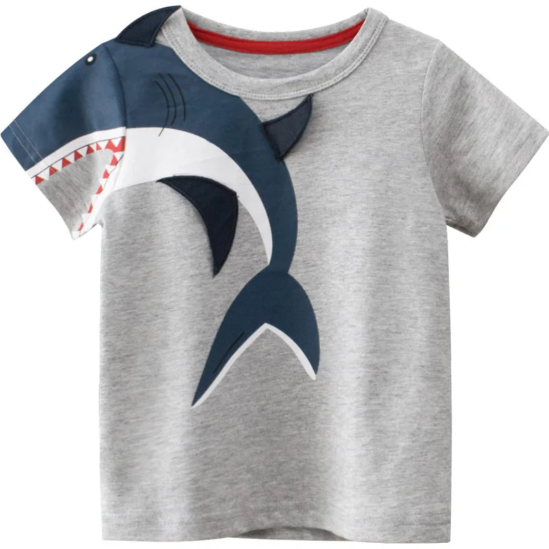 Children's short sleeve cotton T-shirt by I YAN, featuring colorful cartoon design for boys aged 2-9 years.