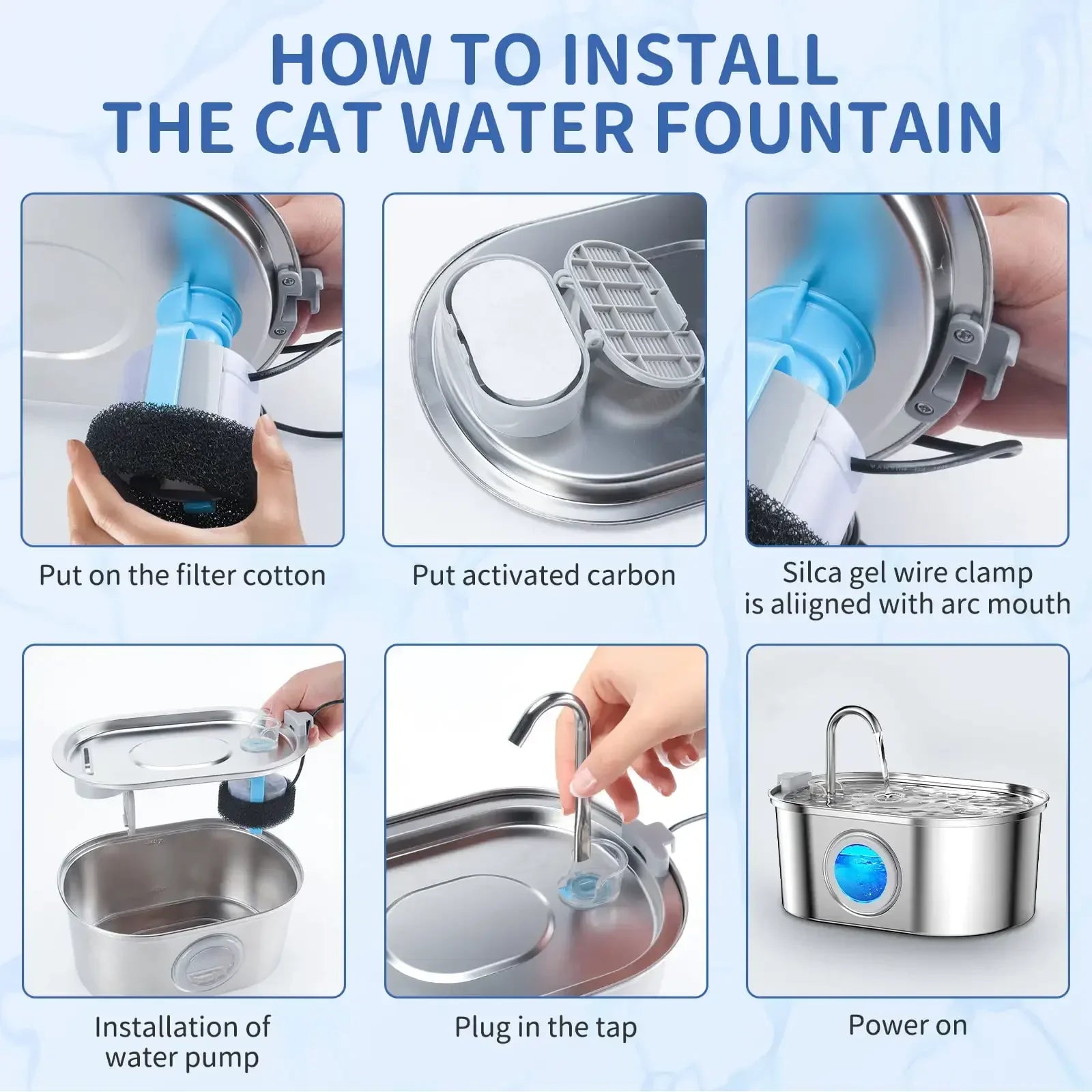 Cat Water Fountain, 3.2L/108oz Stainless Steel Dog Water Fountain, Pet drinking fountain, dishwasher safe, with triple filtration, quiet pump, and visible water window for cats and small pets