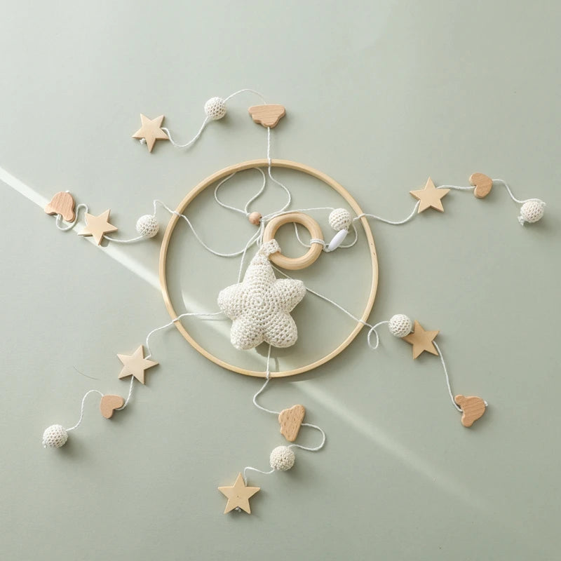 Crochet Stars Baby Crib Mobile – Wooden Bed Bell Hanging Toy for Newborns 0-12M - I YAN