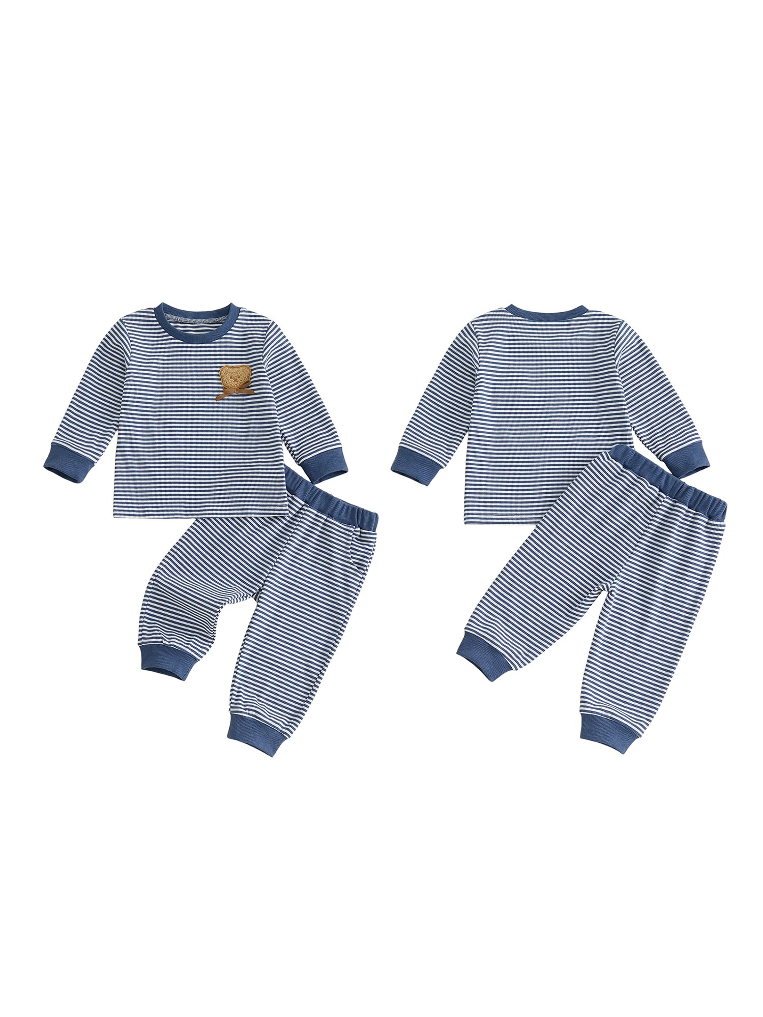 I YAN toddler crew neck sweatshirt with striped print, embroidery bear design, perfect for fall, featuring a comfortable striped neck collar.