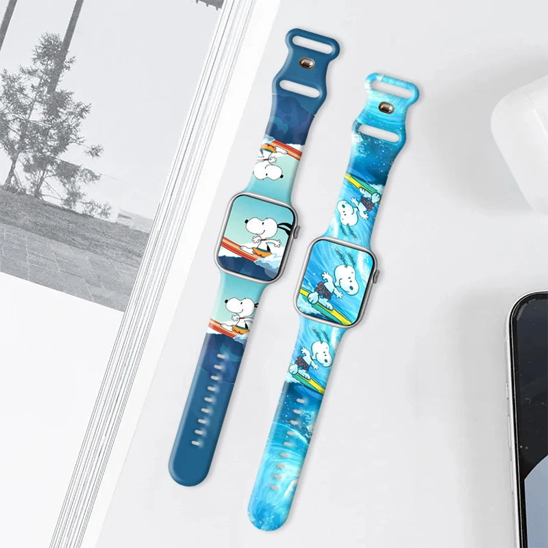 Beach Snoopy Printed Strap for Apple Watch 11 10 9 Silicone Band Replaceable Bracelet for iWatch 46mm 44mm 42mm 41mm Watchband