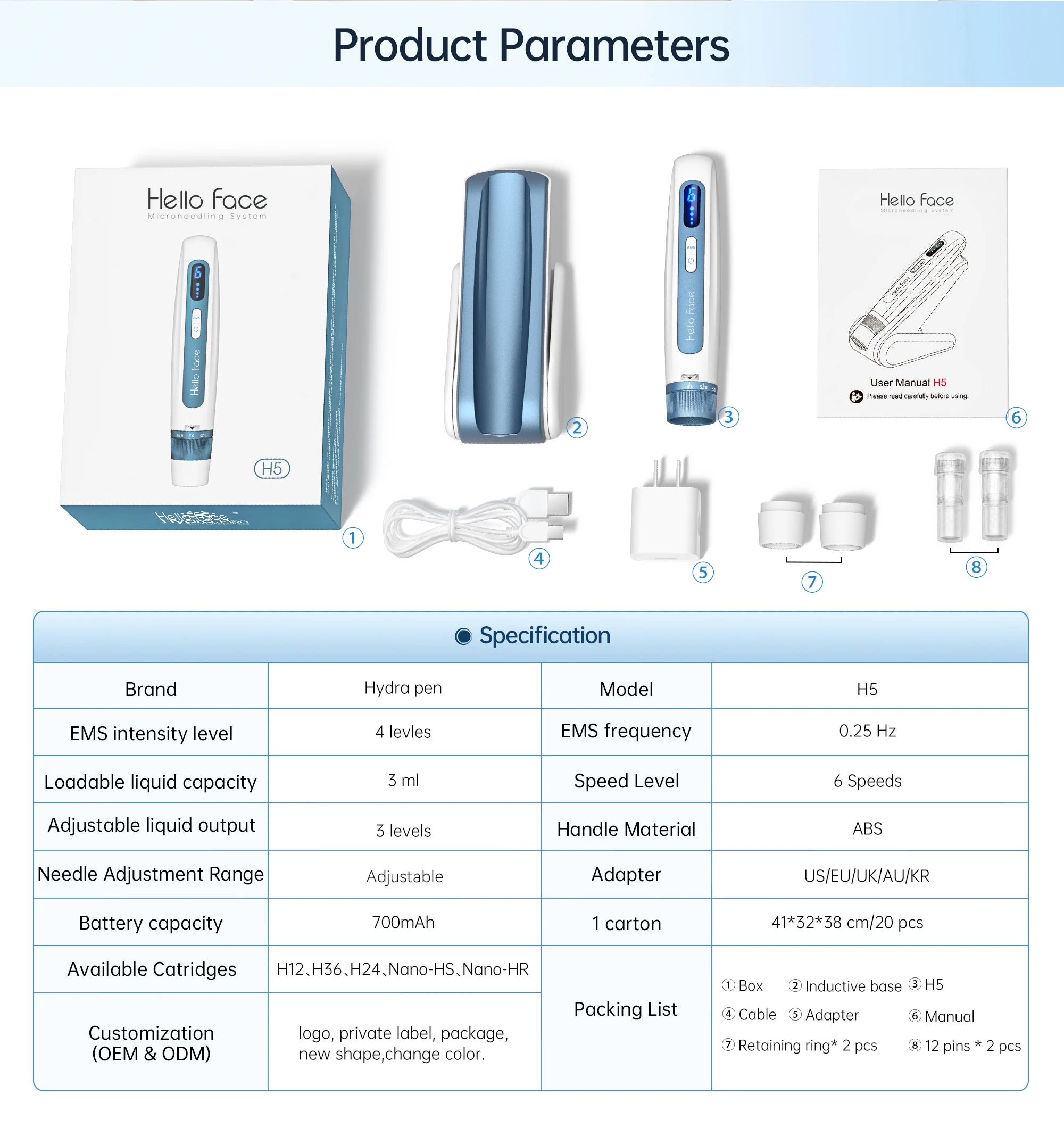 Hello Face H5 Derma pen Original Professional Derma Pen 2 in 1 EMS Automatic Microneedling pen