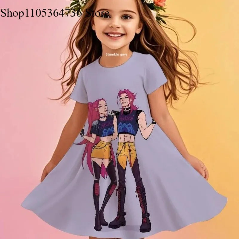 Kpop Demon Hunters Girls Toddler Dress Summer Kids Cartoon Anime Princess Beach Outfit Casual Nightgown