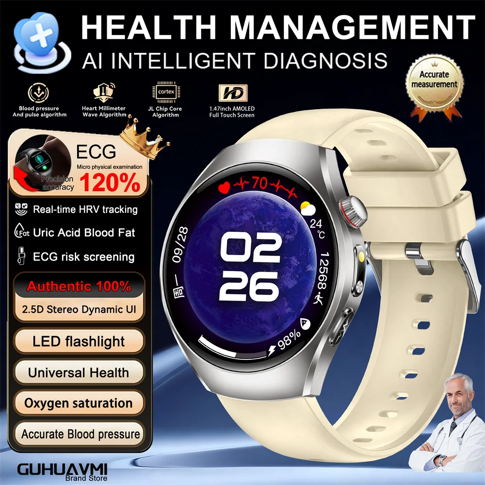 2026 New Nursing Grade Body Analysis Smart Watch  ECG Blood Lipid Uric Acid Body Fat Sport IP68 Voice Call SmartWatch Man Women