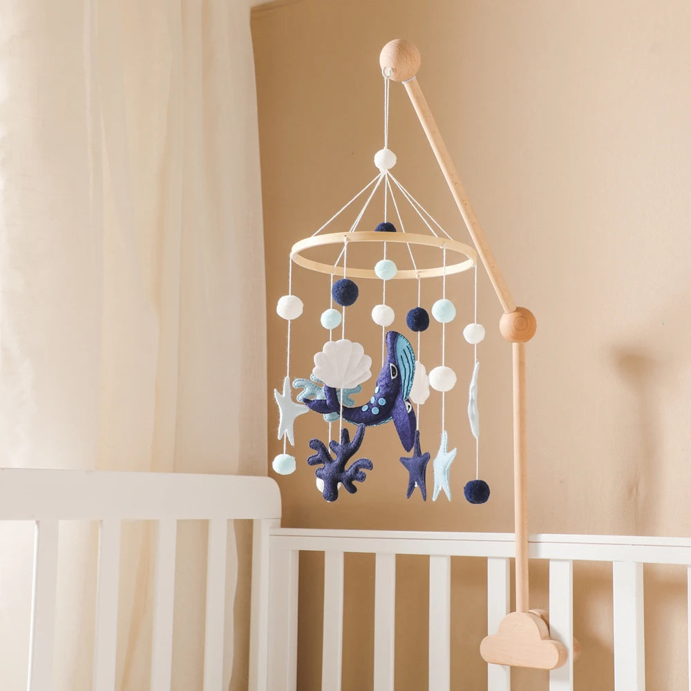Blue Whale Baby Crib Mobile – Fabric & Bamboo Ring Nursery Decor for Newborns - I YAN