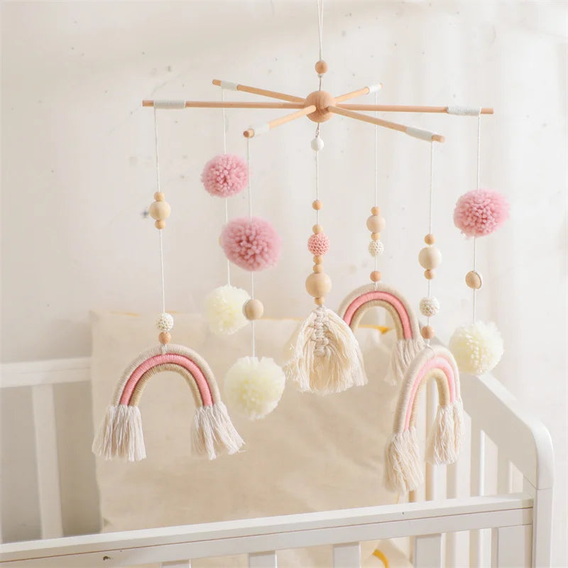 Boho Rainbow Baby Crib Mobile – Wooden Montessori Bed Bell for Newborns - I YAN