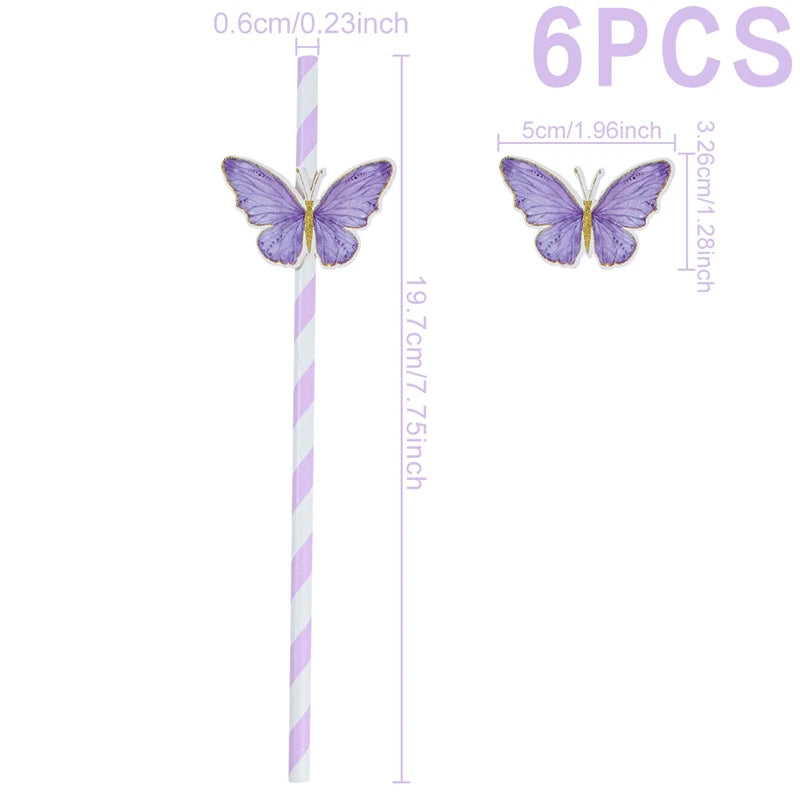 Butterfly Birthday Party Decoration Kids Girls Butterfly Party Disposable Tableware Paper Cup Plate Birthday Baby Shower Party - I YAN