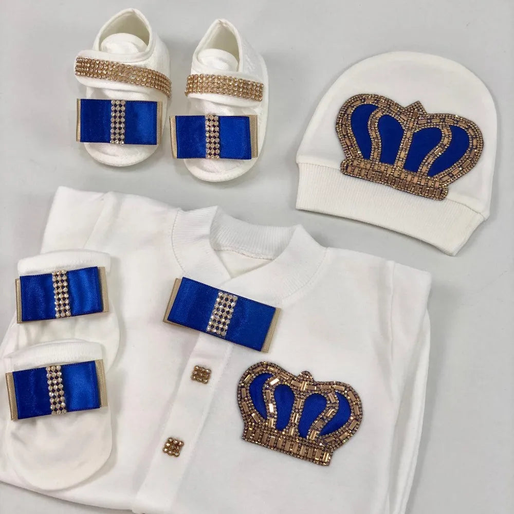 Luxury Newborn Baby Romper Set 4-Piece – Crystal Crown Layette for Photography & Coming Home - I YAN