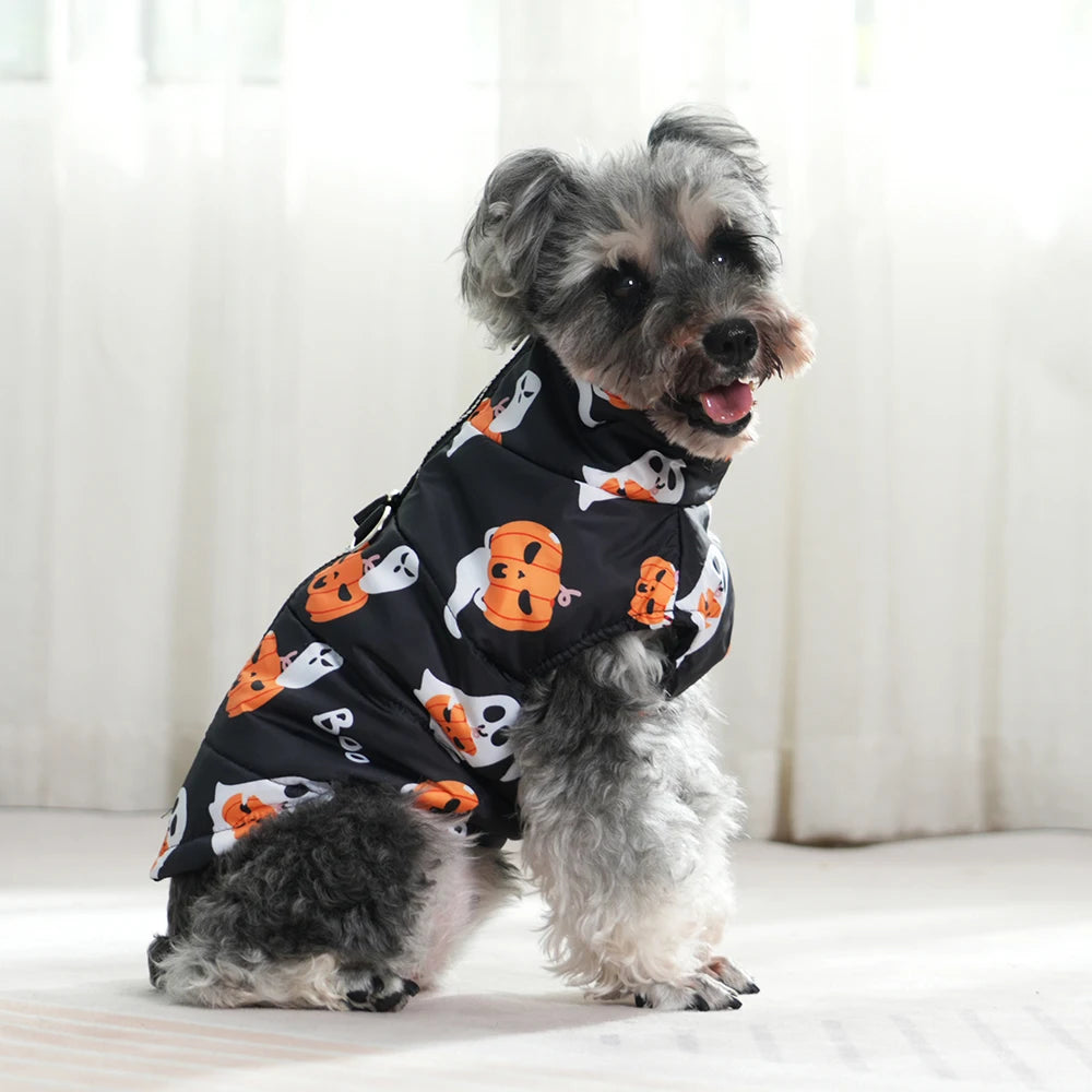 Halloween Pet Dog Costume Winter Warm Clothes For Small Medium Dogs Cat Funny Pumpkin Print Jacket Puppy Vest Coat Festival Gift