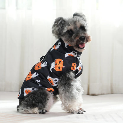 Halloween Dog Jacket Coat Autumn Winter Puppy Clothes For Small Medium Dogs Cat Funny Pumpkin Print Pet Cosplay Costume Yorkie