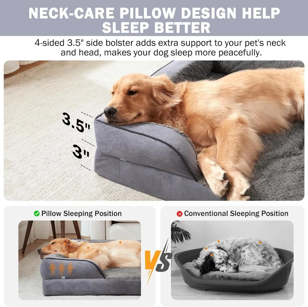 Orthopedic Dog Bed Large XL Washable Sofa with Egg-Crate Foam Waterproof Lining Non-Skid Bottom