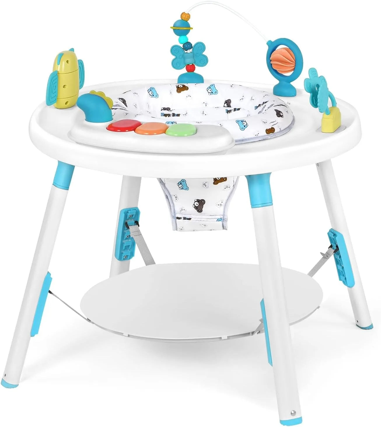 Baby activity center by I YAN with detachable toys and 360-degree rotating seat for toddler development and entertainment.