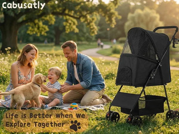 Lightweight Pet Stroller for Small Dogs Foldable 4 Wheel Dog Cat Stroller Portable Travel Pet Pram with Storage Basket