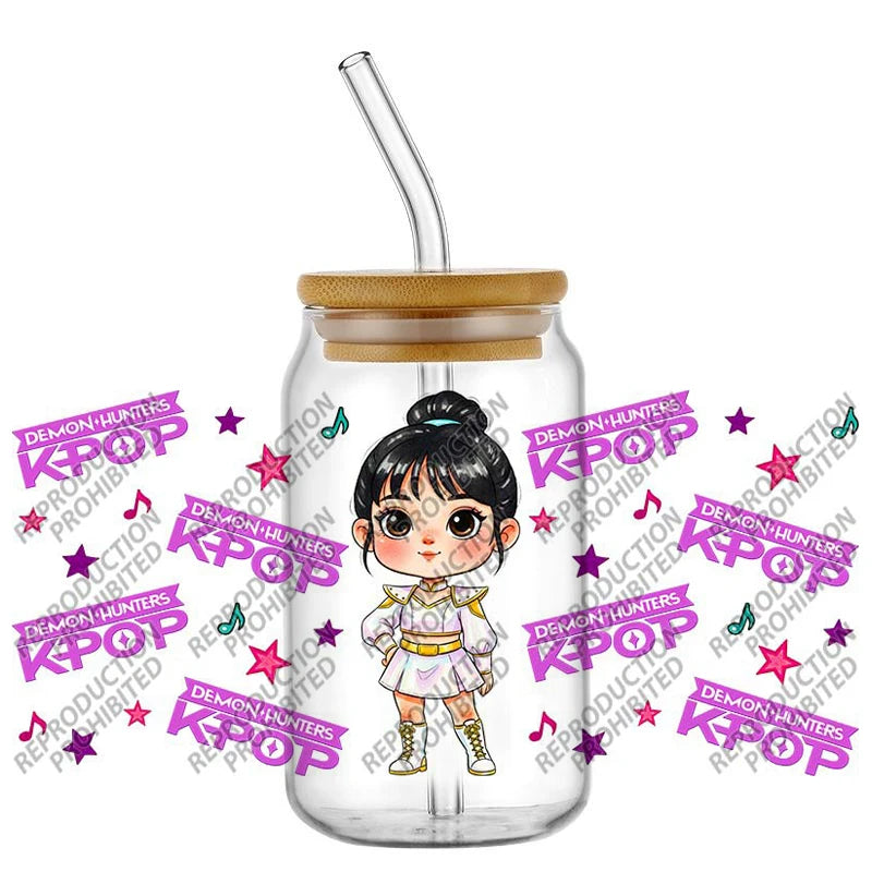 Popular K-POP cartoon Hunter design easy peel waterproof DIY Decals 3D uvdtf tumbler transfers stickers 16oz uv dtf cup wrap