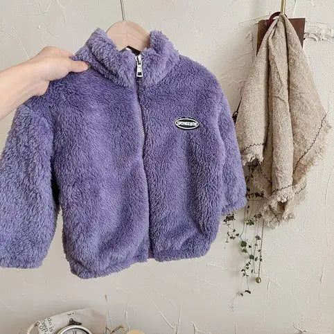 Jackets & Coats Kids Flannel Jacket Autumn Winter Boys Girl Casual Simple Coat Colorful  Lined Top Solid Color Children Clothing