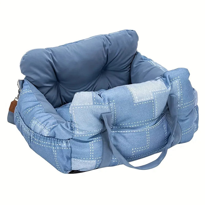 I YAN dog car seat with safety belt, non-slip travel carrier for small dogs, secure and comfortable in vehicle.