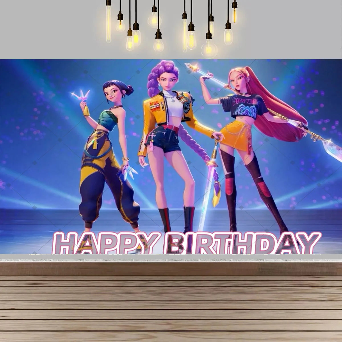 Kpop Theme Girl's Birthday Party Decoration Backdrop Pink Demons Birthday Party Supplies Decor Banner Baby Baptism Gift